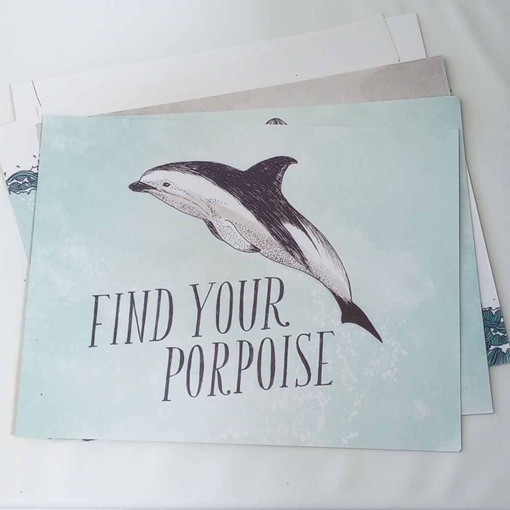 Set of Six Double-sided Frida Clements Sea Pun Prints